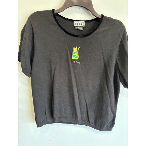 Vintage Berer by Takako Sakon sweater top cotton blend XL Cat "Meaw" - Picture 1 of 4